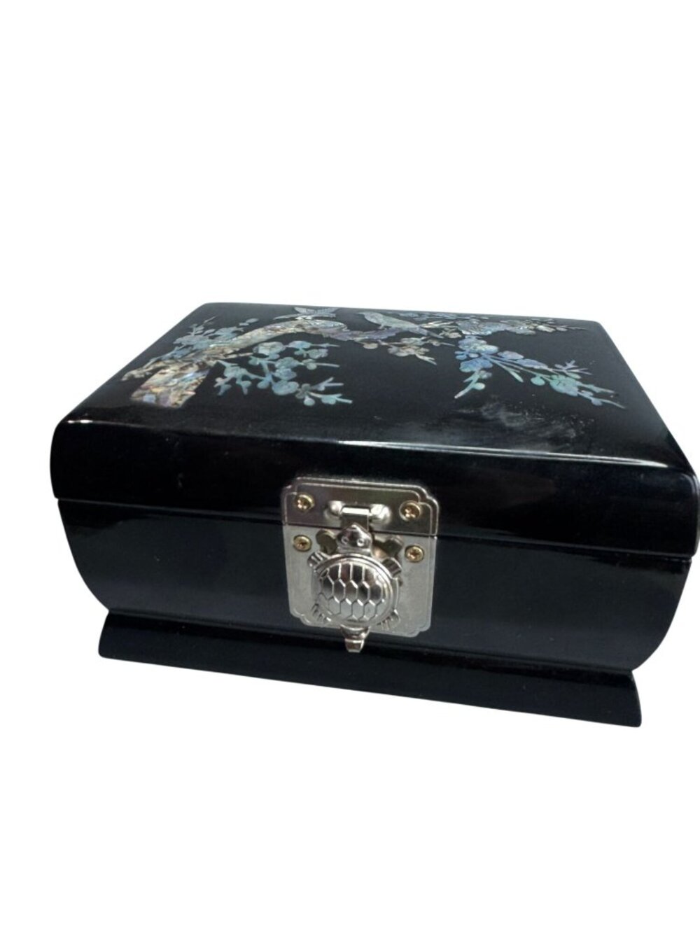 Sanyo Jewelry Music Box Black Lacquer Abalone MOP Inlay 5 3/4 Inch - Picture 4 of 11